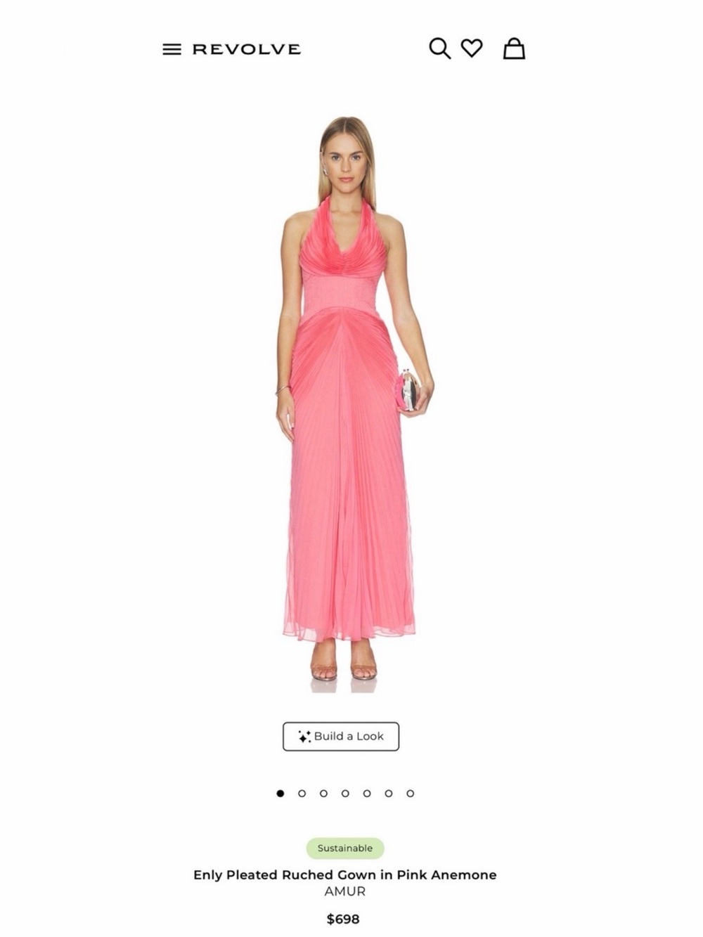 AMUR Pink Anemone Halter Pleated Maxi Gown